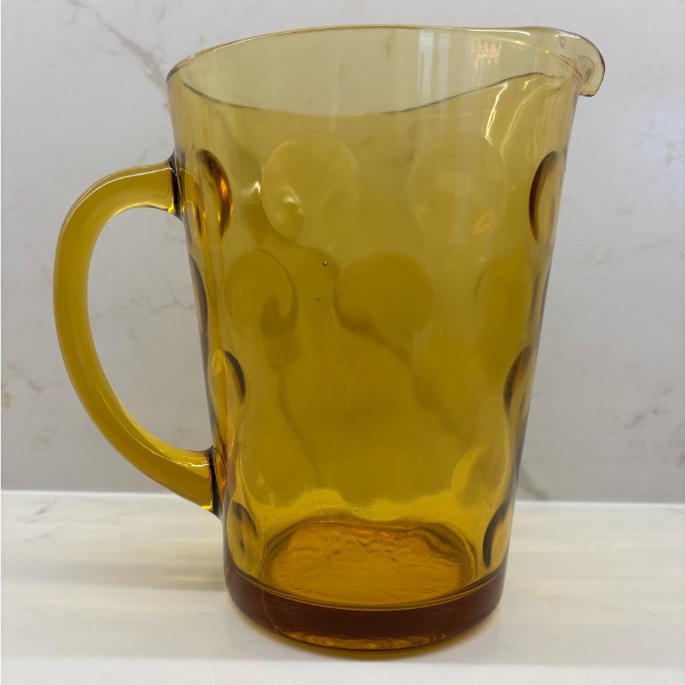 Vintage Hazel Atlas Amber Glass Pitcher El Dorado Circle Pattern Solid Glass